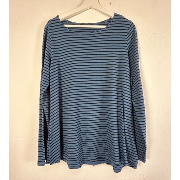 cut loose Tops - Cut-Loose Women's Long Sleeve Pullover Tunic Top Striped Blue Black Size Large